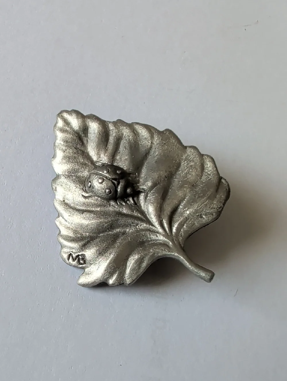 Vintage Silver-Tone Leaf Brooch with Ladybug